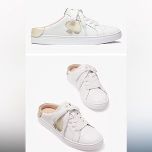 ♠️Kate Spade Signature Fez Court Leather Mule Sneaker White/Pale Gold
